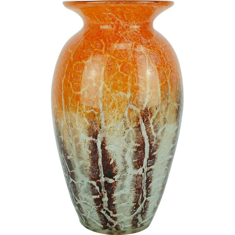 Vase vintage art déco en verre karl wiedmann orange et rouge foncé WMF ikora 1930
