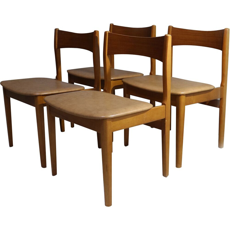 Ensemble de 6 chaises vintage de salle à manger anglaises en similicuir 1970