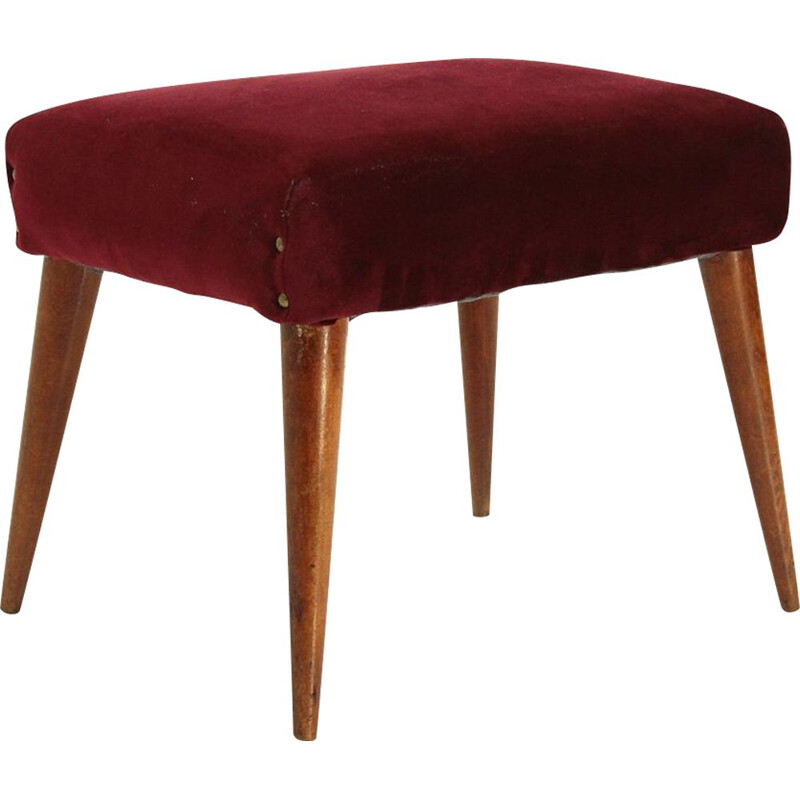 Ottomane vintage italienne en velours bordeaux 1950