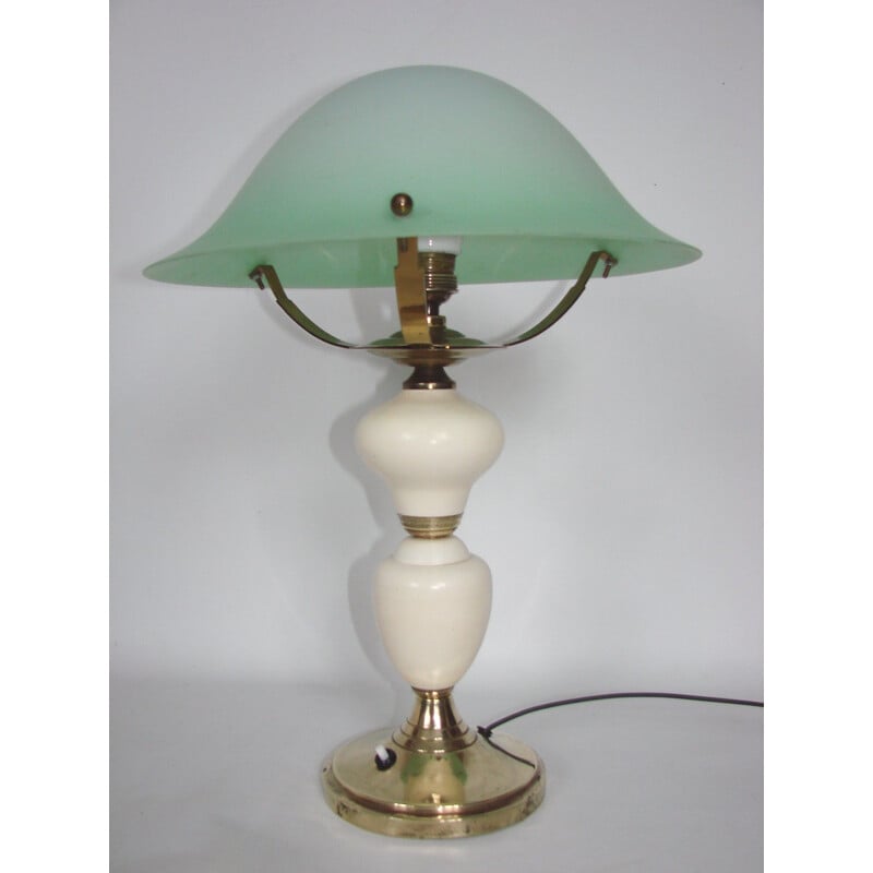 Vintage-Tischlampe aus Messing, Metall und Glas, 1940
