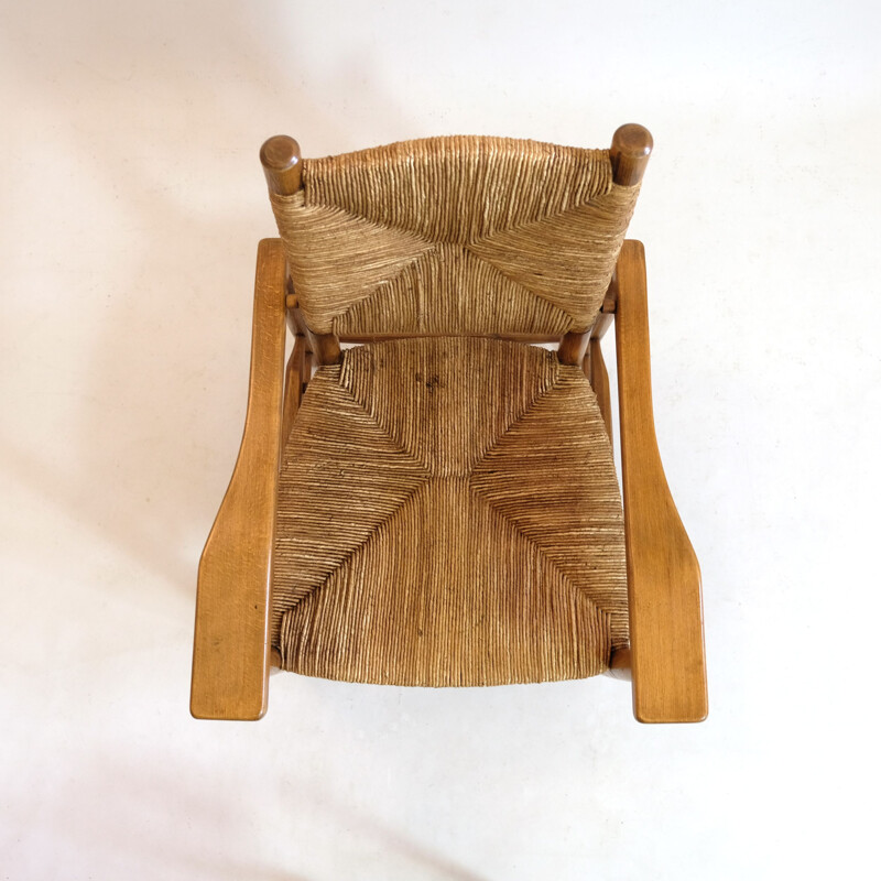 Straww wood armchair Pierre Jeanneret, 1945