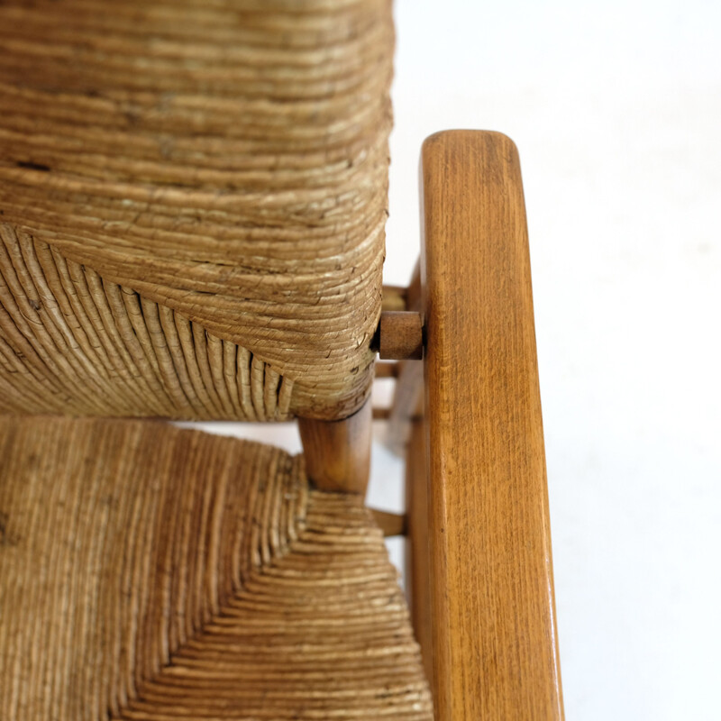 Straww wood armchair Pierre Jeanneret, 1945