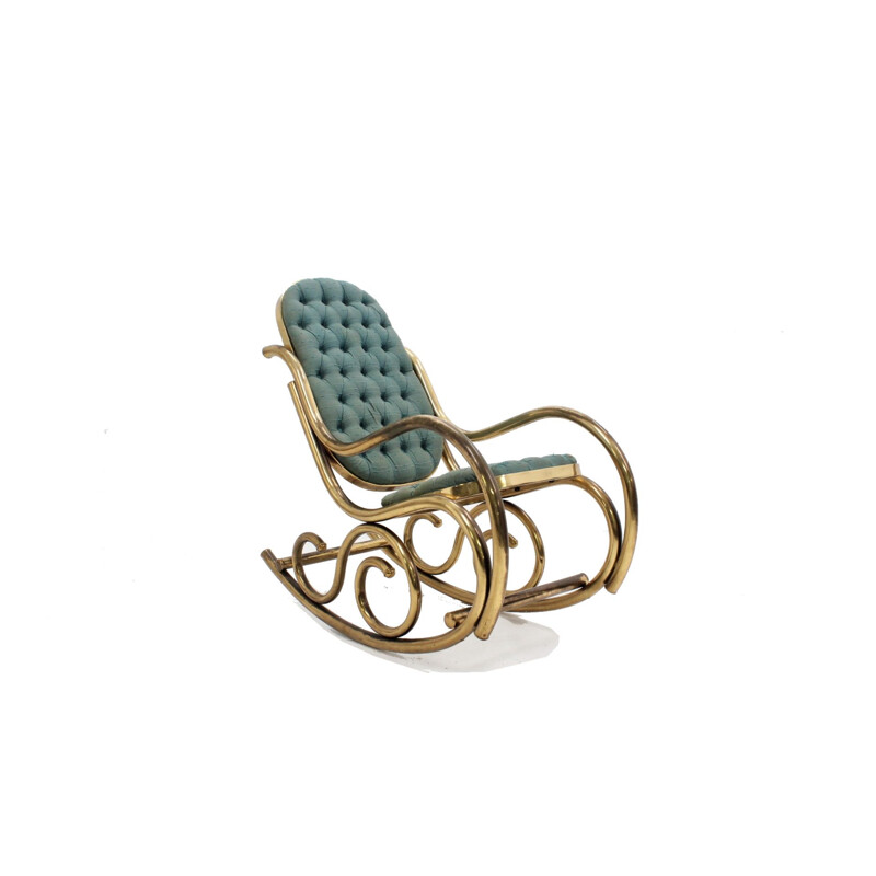 Vintage satin upholstered brass Rocking Chair by Thonet, 1940