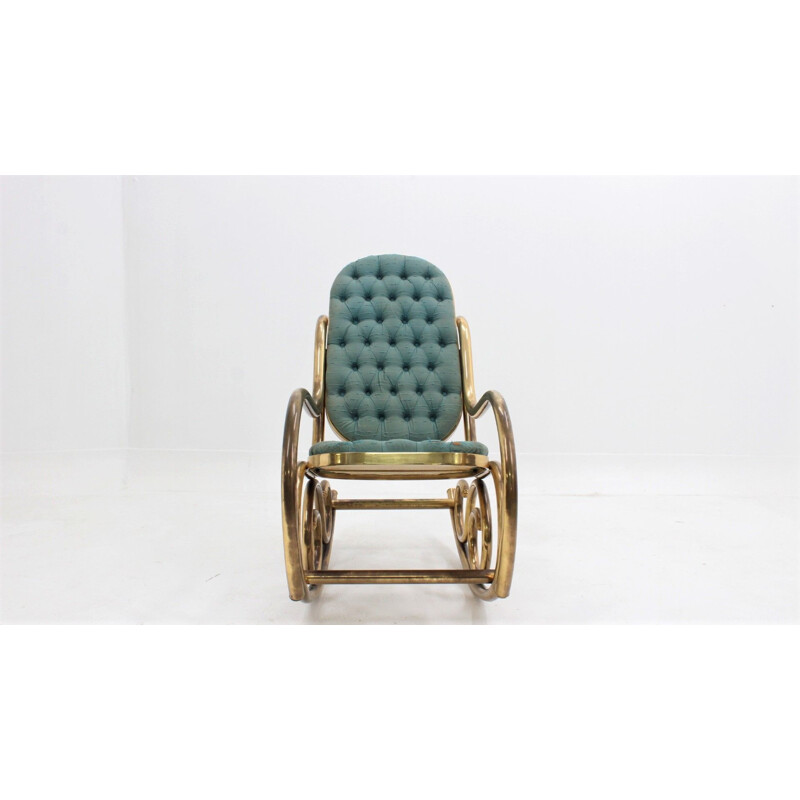 Vintage satin upholstered brass Rocking Chair by Thonet, 1940