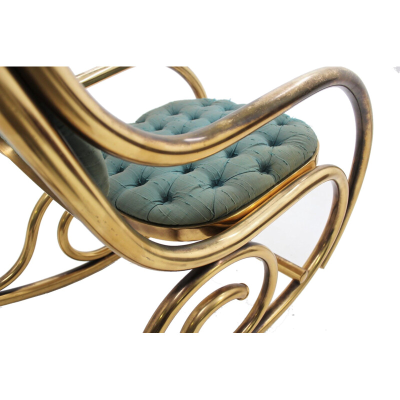 Vintage satin upholstered brass Rocking Chair by Thonet, 1940