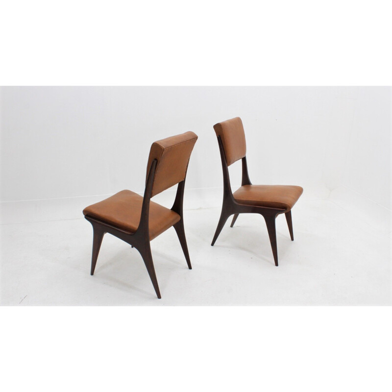 Set of 6 Italian Mahogany Dining Chairs by Carlo de Carli, 1950s