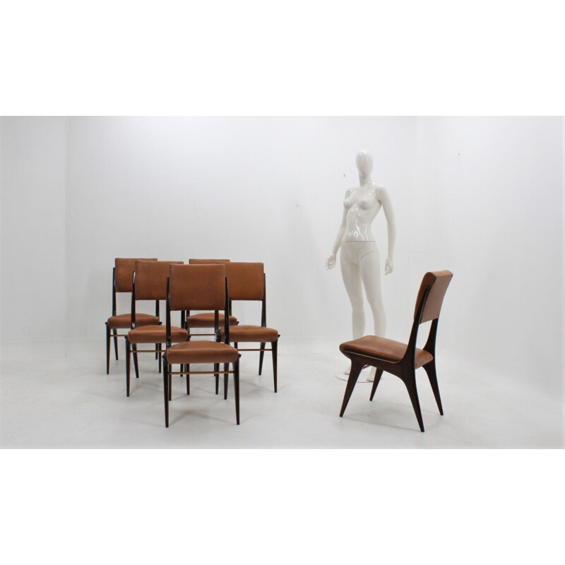 Set of 6 Italian Mahogany Dining Chairs by Carlo de Carli, 1950s