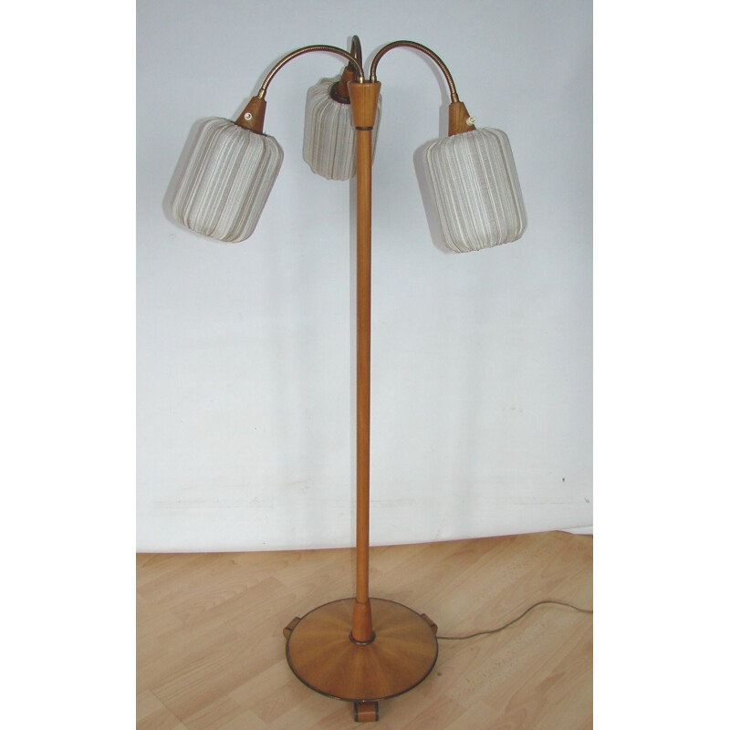 Floor lamp Mid century wood and brass 1960