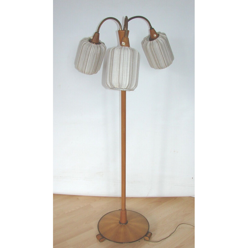 Floor lamp Mid century wood and brass 1960