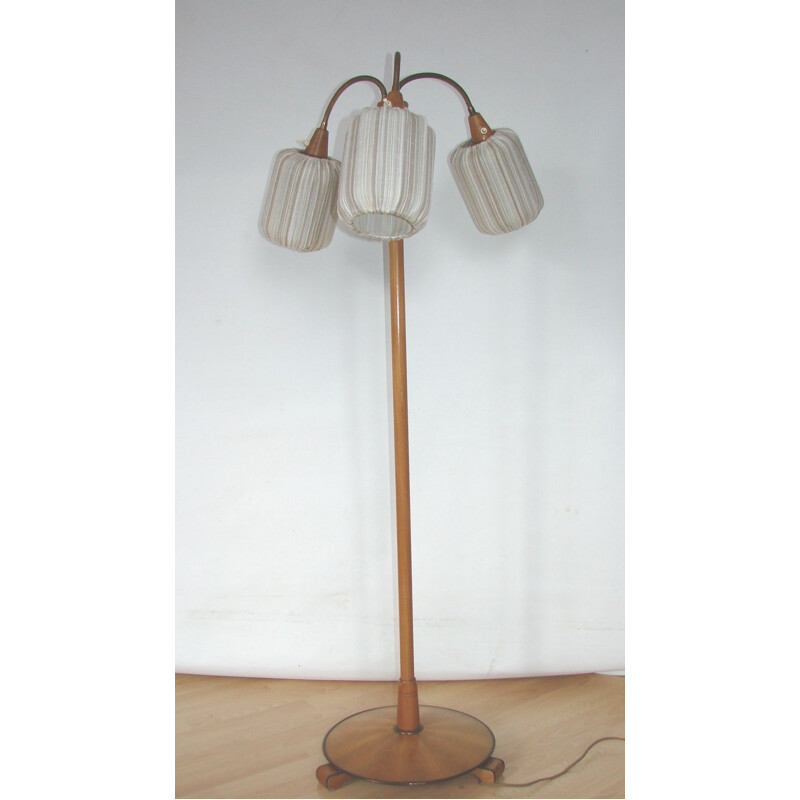 Floor lamp Mid century wood and brass 1960