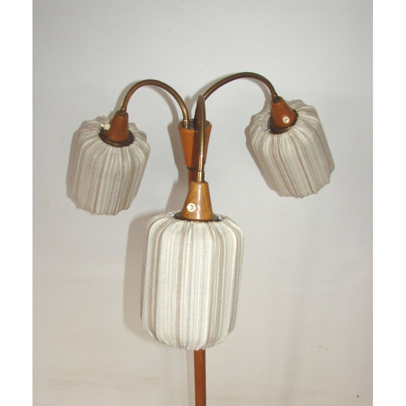 Floor lamp Mid century wood and brass 1960