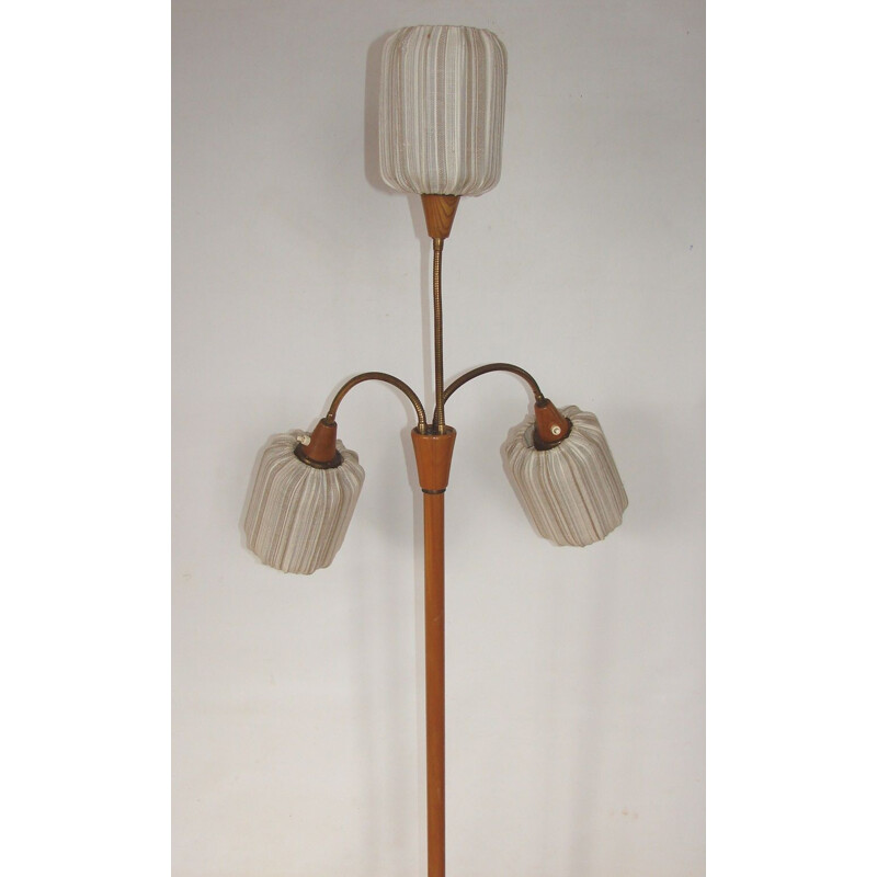 Floor lamp Mid century wood and brass 1960