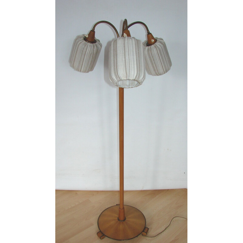 Floor lamp Mid century wood and brass 1960