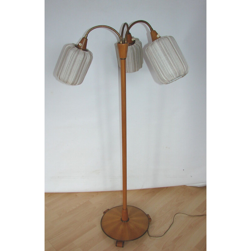 Floor lamp Mid century wood and brass 1960