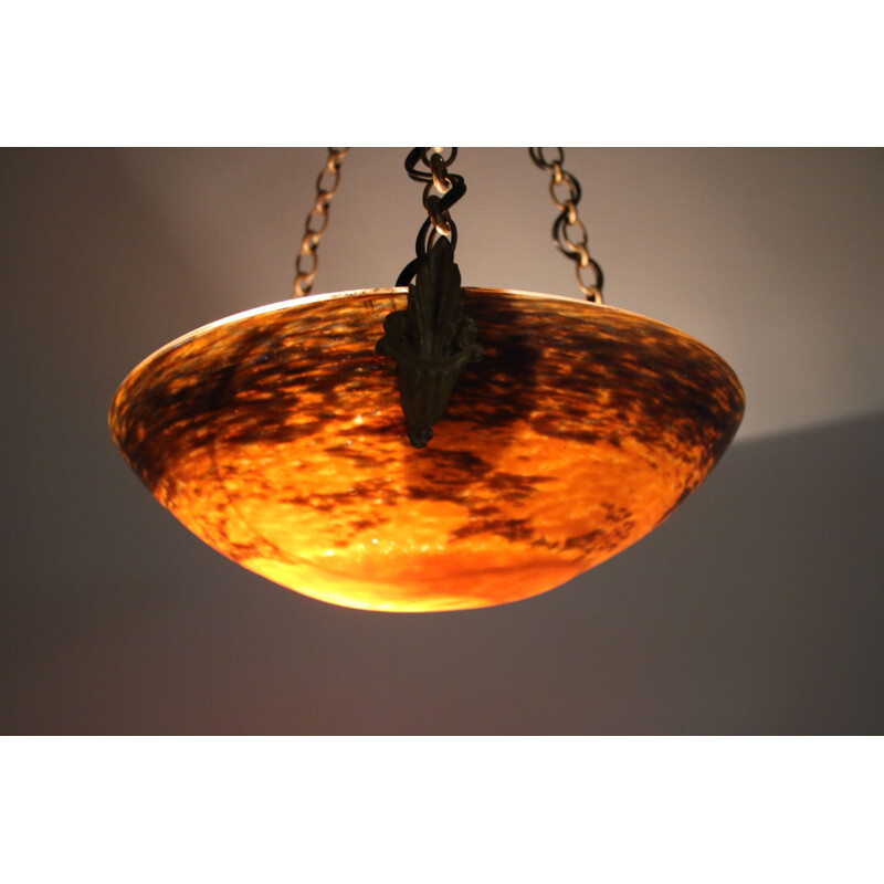 Suspension vintage lumineux de style français Schneider Art Glass Bowl