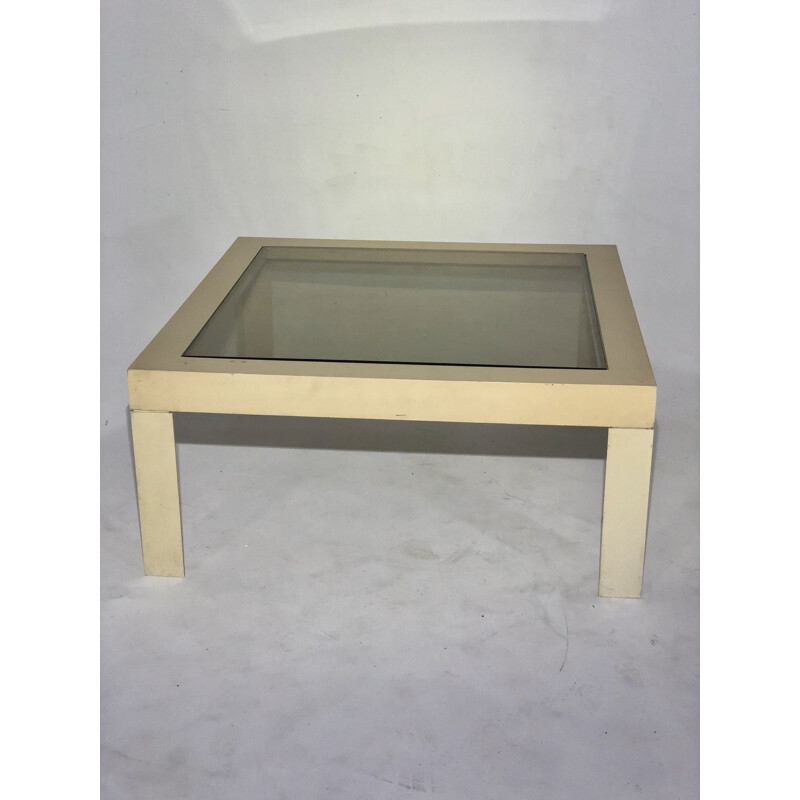 Table basse vintage plastique blanc plateau en verre