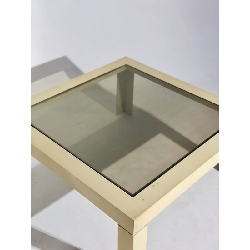 Table basse vintage plastique blanc plateau en verre