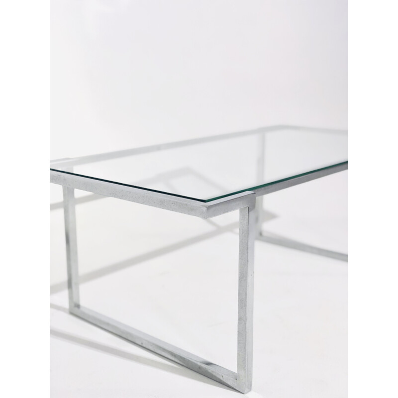 Coffee table with chrome-plated aluminium base and glass top 1970 