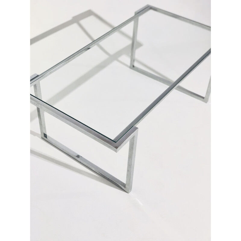 Coffee table with chrome-plated aluminium base and glass top 1970 
