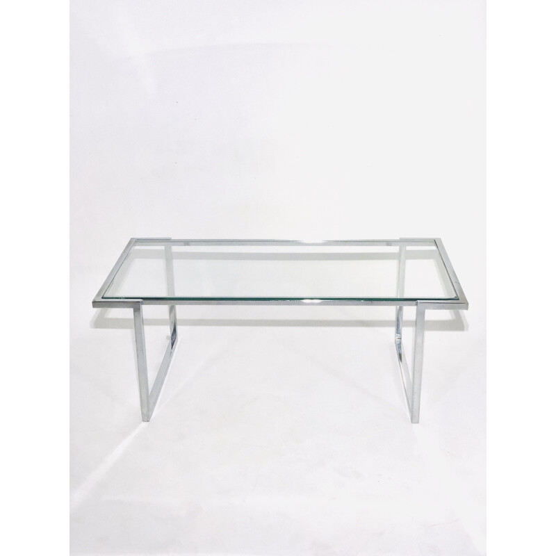 Coffee table with chrome-plated aluminium base and glass top 1970 