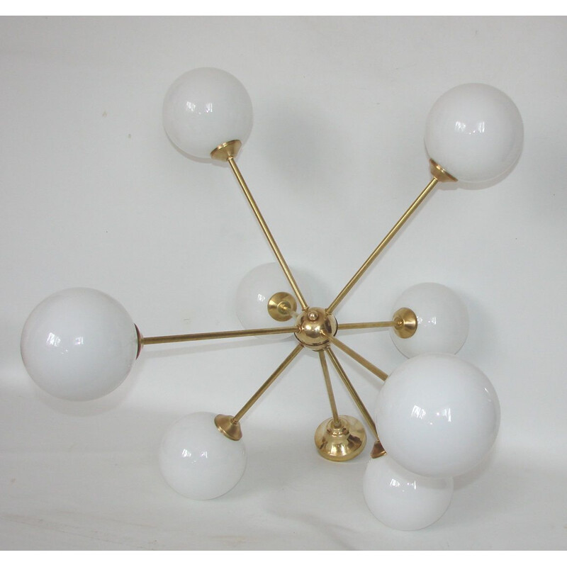 Chandelier Sputnik  brass and glass żyrandol 1960s