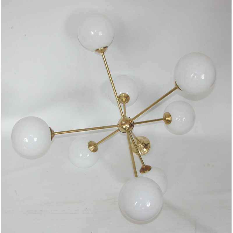 Chandelier Sputnik  brass and glass żyrandol 1960s