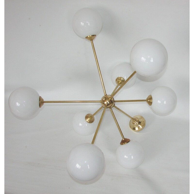Chandelier Sputnik  brass and glass żyrandol 1960s