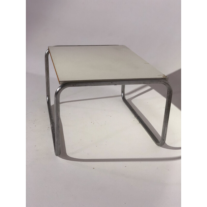 Table basse vintage aluminium tubé chromé plateau mélaniné blanc 1970 
