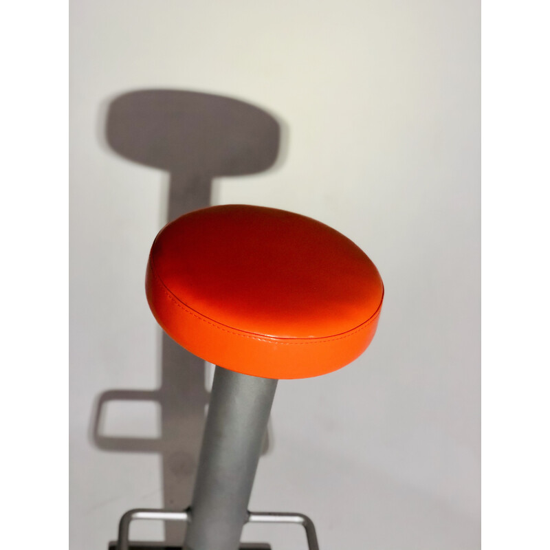 Vintage chrome-plated aluminium stool with orange plastic seat 1990 - SOCA 