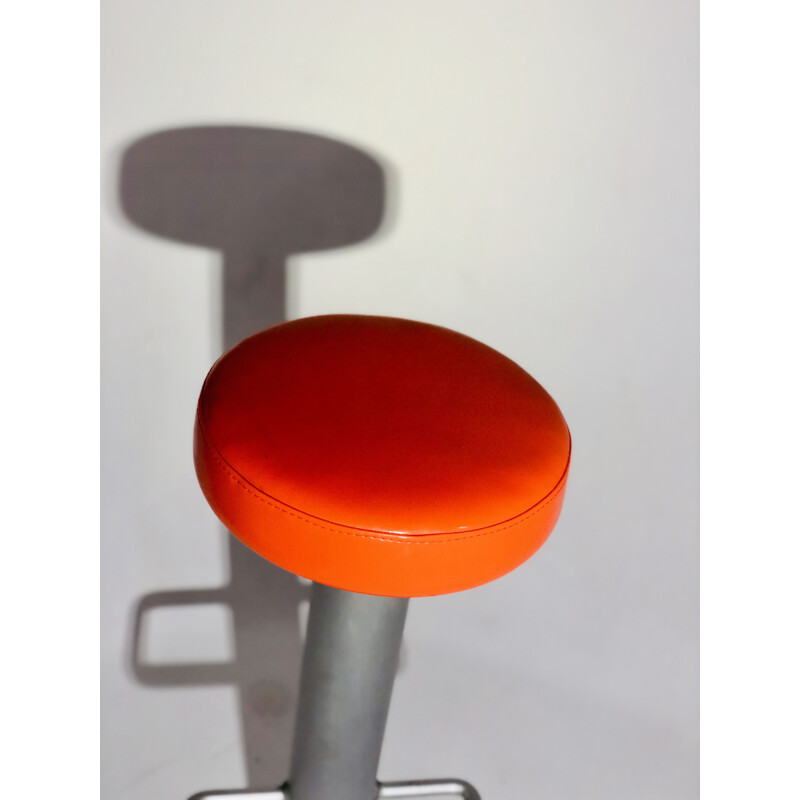 Vintage chrome-plated aluminium stool with orange plastic seat 1990 - SOCA 