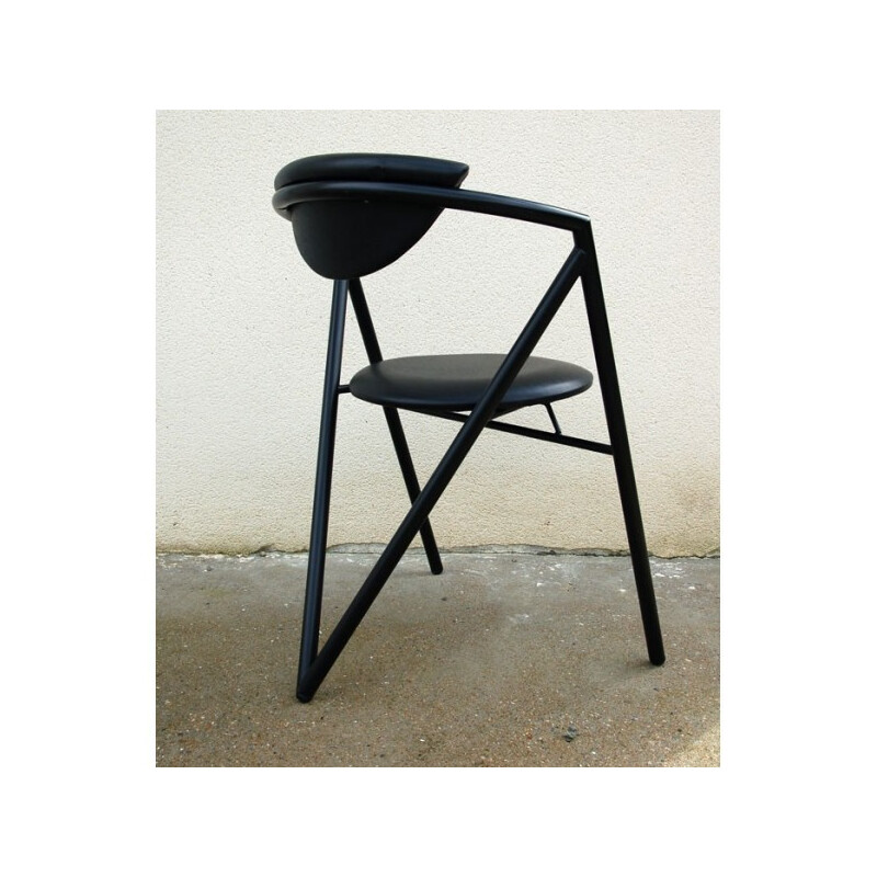 Mid century modern office chair in black leatherette - 1980s