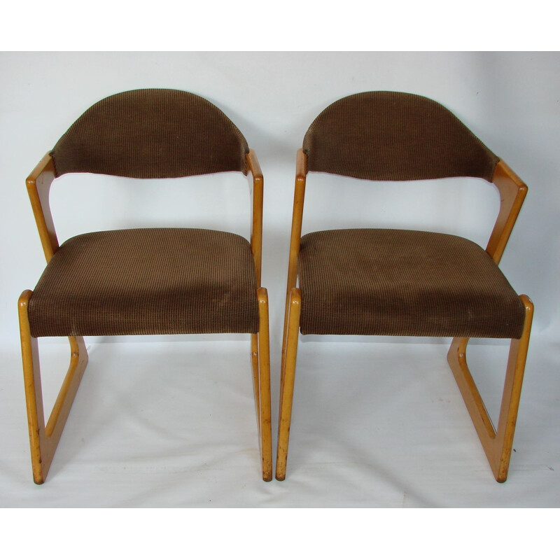 Pair of Casala chairs, beech wood and fabric 1960s