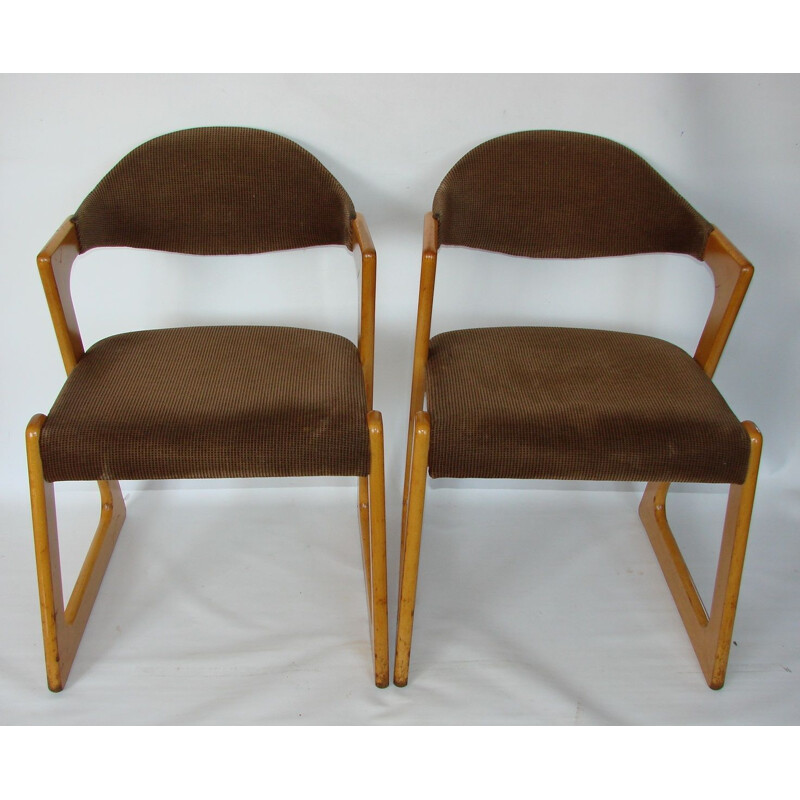 Paire de chaises vintage Casala, en hêtre et tissu, 1960
