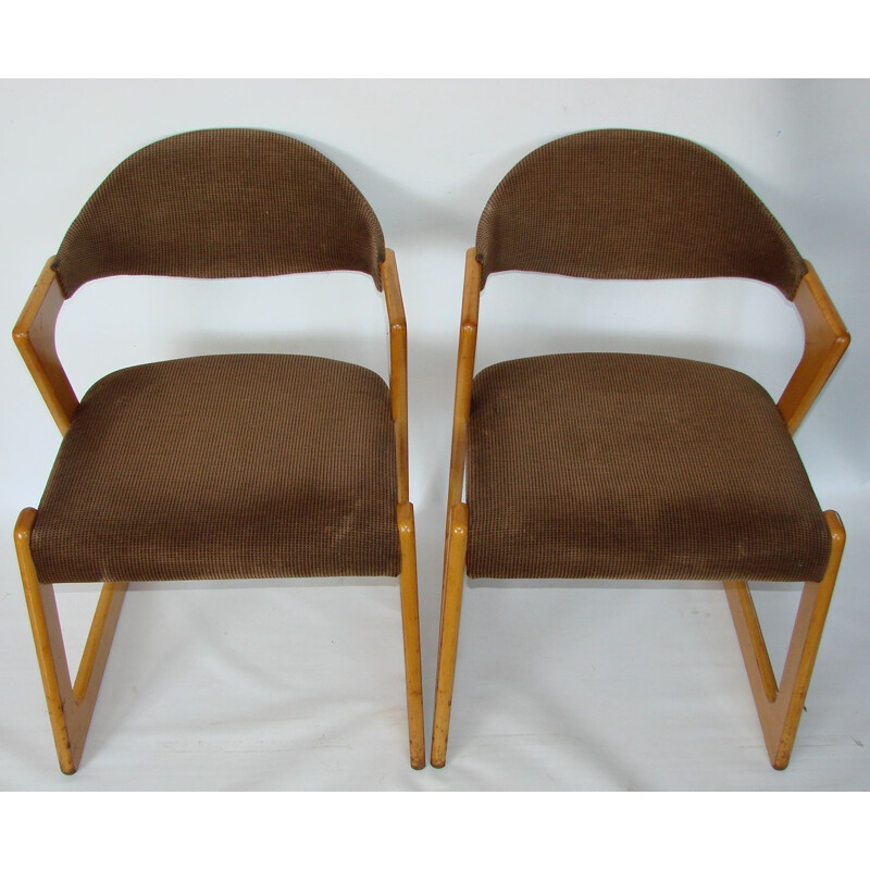 Pair of Casala chairs, beech wood and fabric 1960s