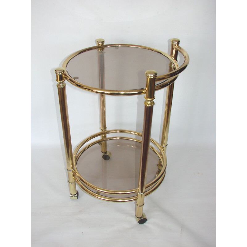 Mobile bar cart, brass metal and glass 1970s