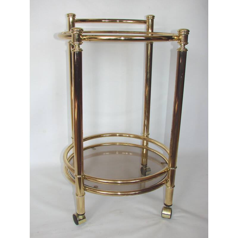 Mobile bar cart, brass metal and glass 1970s