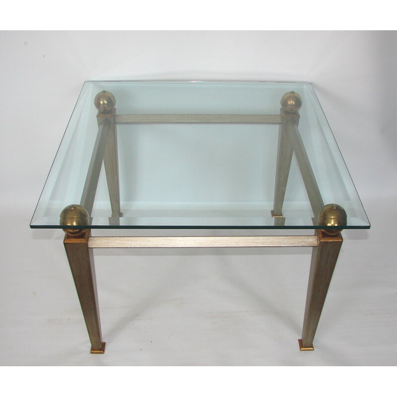 Coffee table, metal, brass and thick glass 1980s