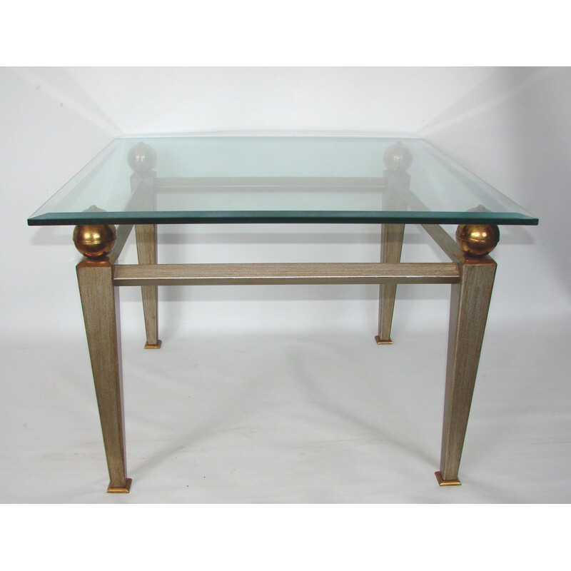 Coffee table, metal, brass and thick glass 1980s