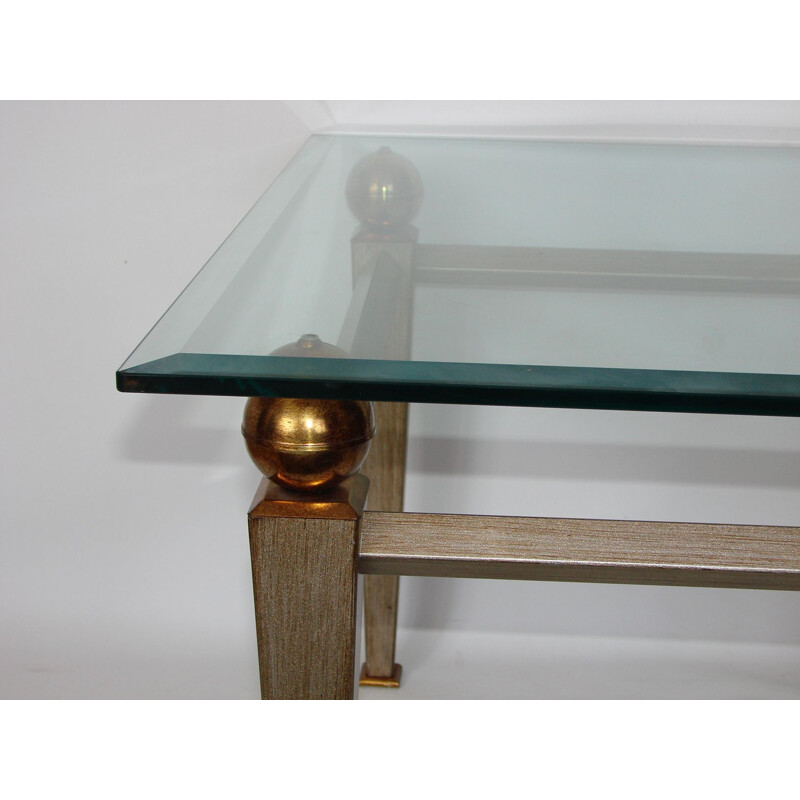 Coffee table, metal, brass and thick glass 1980s