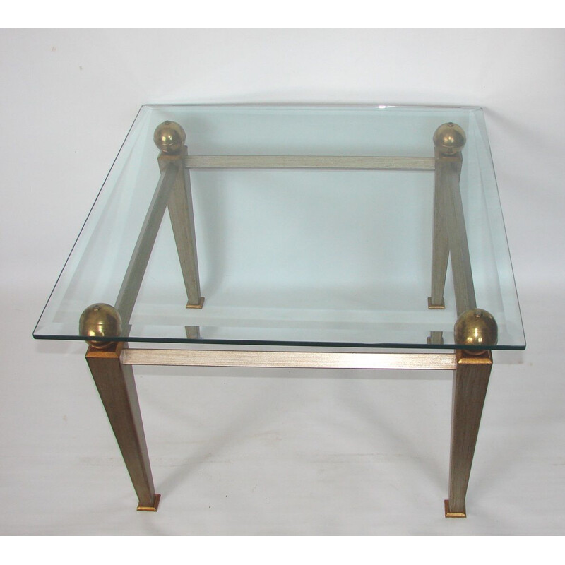 Coffee table, metal, brass and thick glass 1980s