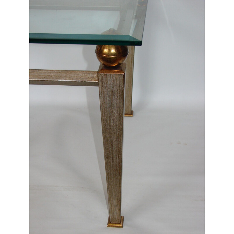 Coffee table, metal, brass and thick glass 1980s