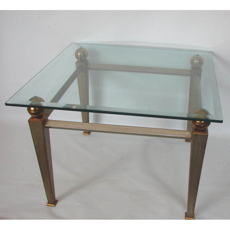 Coffee table, metal, brass and thick glass 1980s