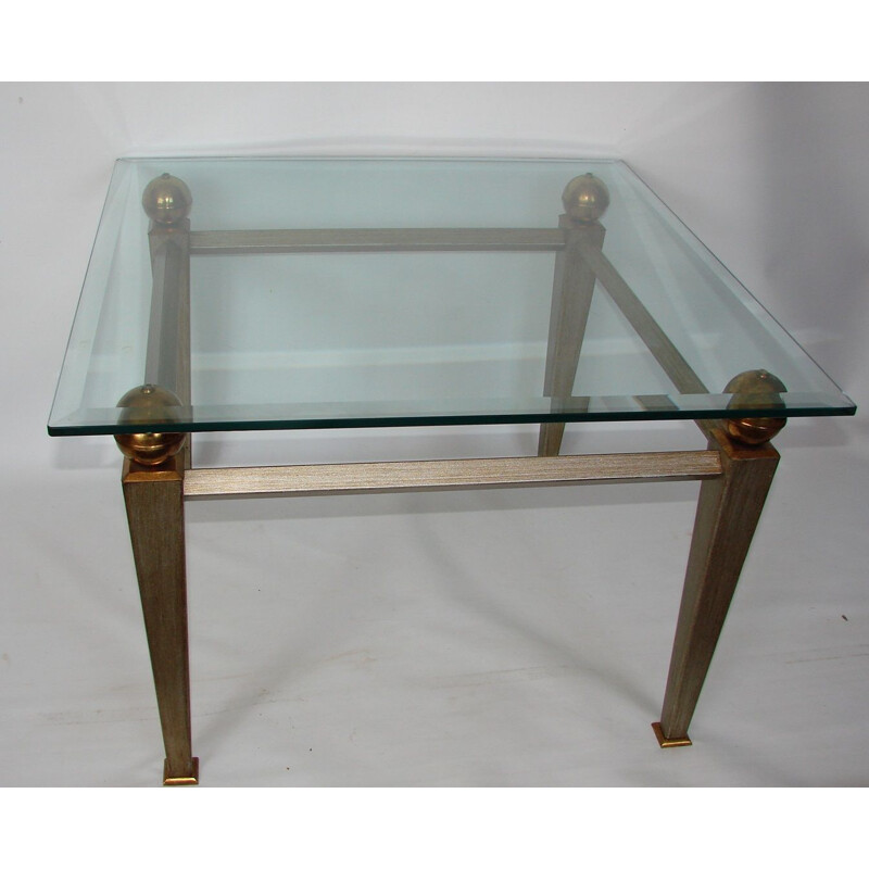 Coffee table, metal, brass and thick glass 1980s