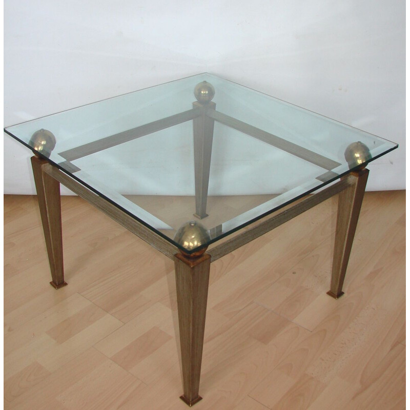 Coffee table, metal, brass and thick glass 1980s