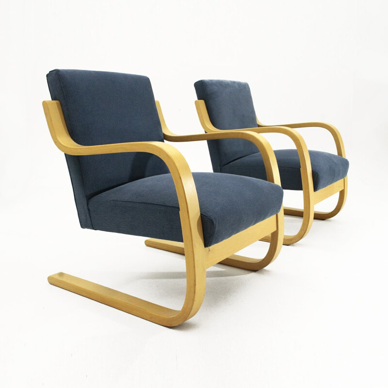 Paire de fauteuils vintage bleus 402 d'Alvar Aalto pour Artek, 1970