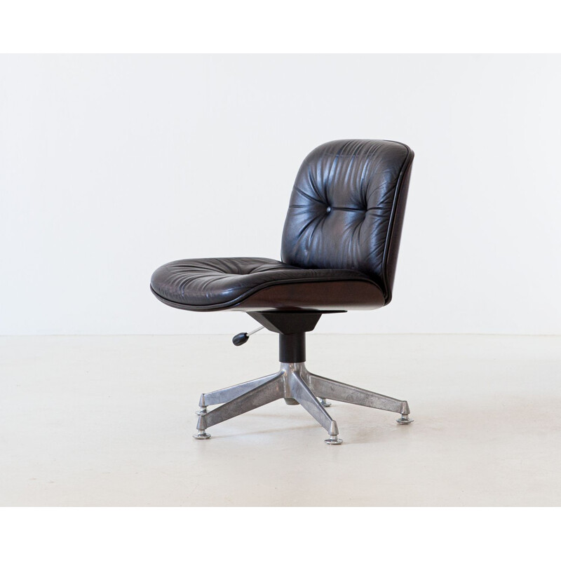 Natural Leather and Dark Wood Office Chairs by Ico Parisi for MIM Roma, 1960s
