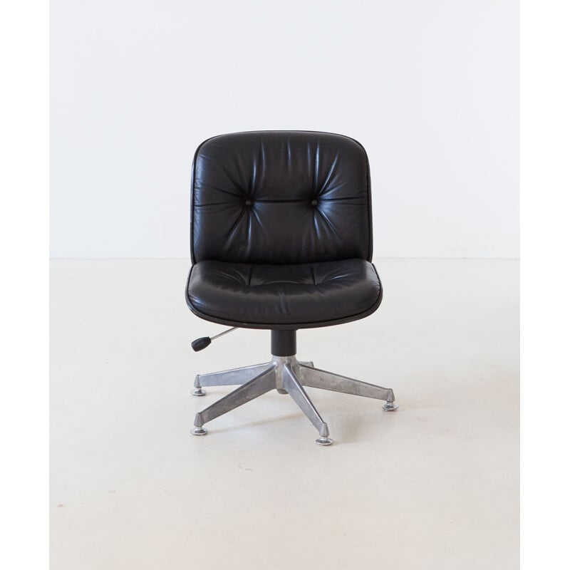 Natural Leather and Dark Wood Office Chairs by Ico Parisi for MIM Roma, 1960s