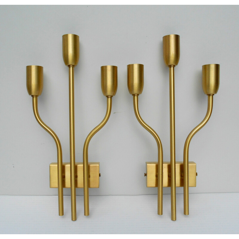 Pair of Italian brass wall lamps - 1960s