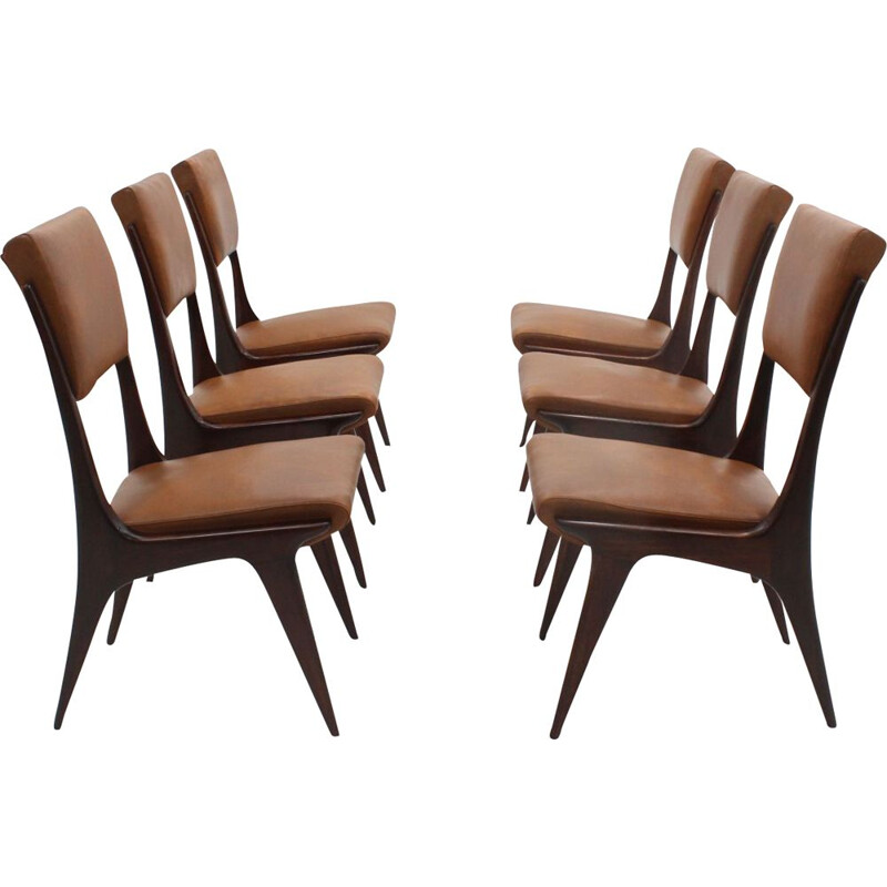 Set of 6 Italian Mahogany Dining Chairs by Carlo de Carli, 1950s