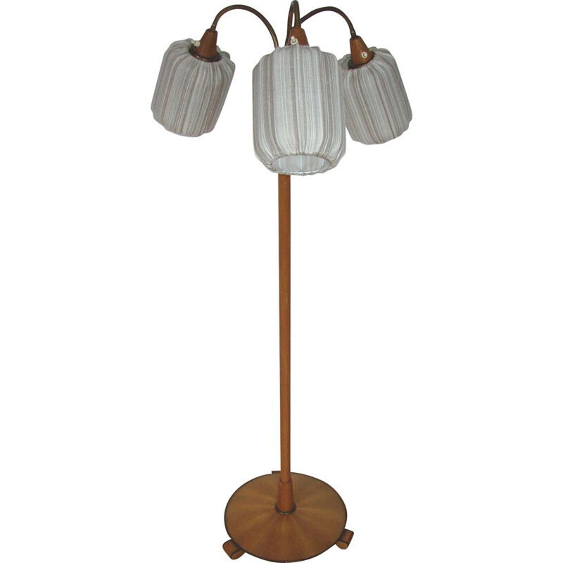 Floor lamp Mid century wood and brass 1960
